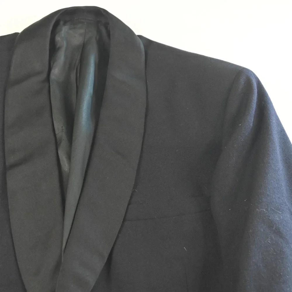 Vtg Bespoke‎ 40L 42x34 Black Wool Shawl Capt Nautical Mens Jacket Pants Tuxedo